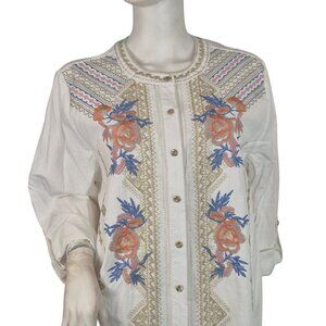 Calessa Women's Size XL White Multi Embroidered Crew Neck 3/4  Tunic (27)